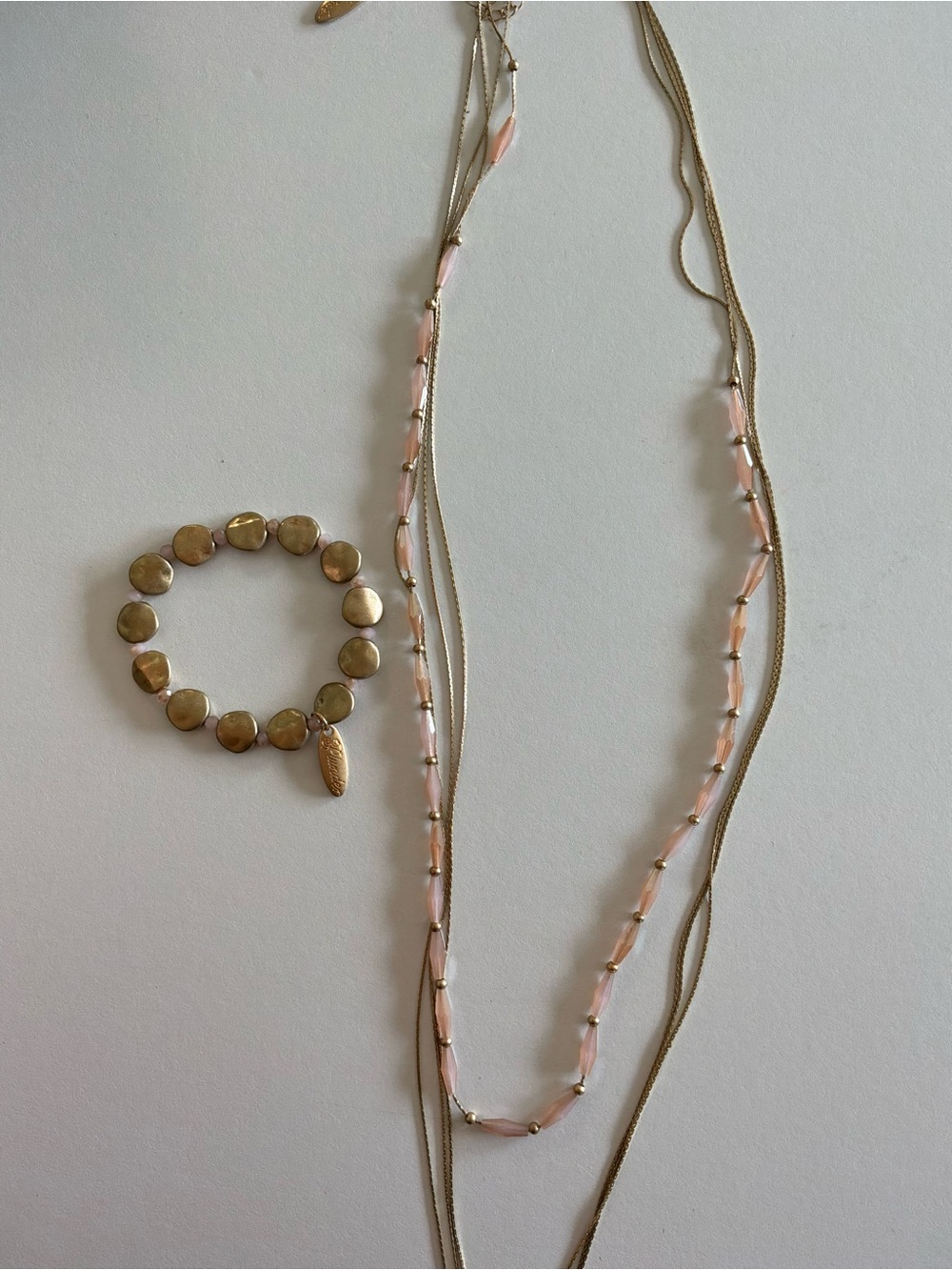 Gold-Tone Bracelet & Pink Bead Layered Necklace Set by Plunder Design